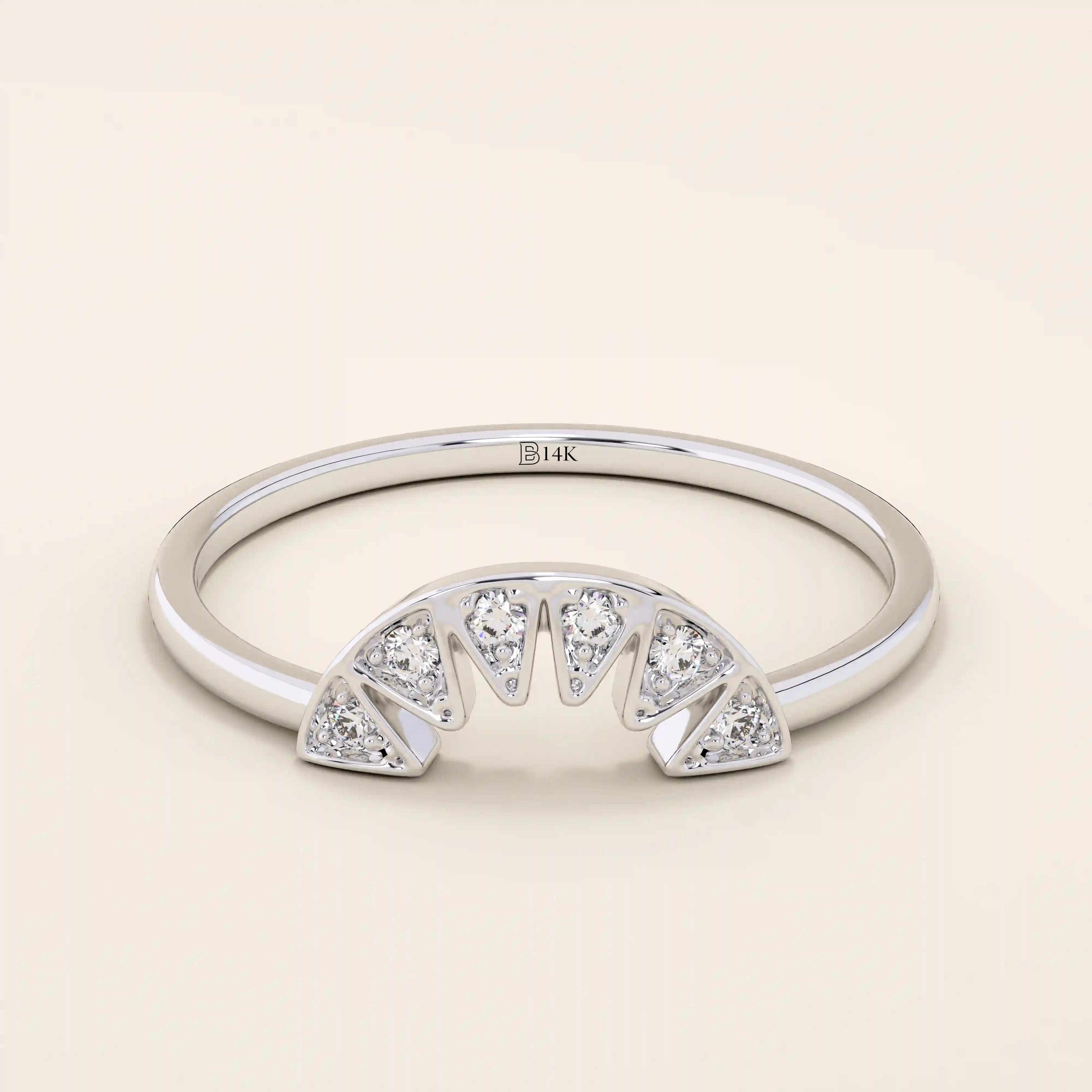 14k solid gold curve half circle pave moissanite stacking ring for women