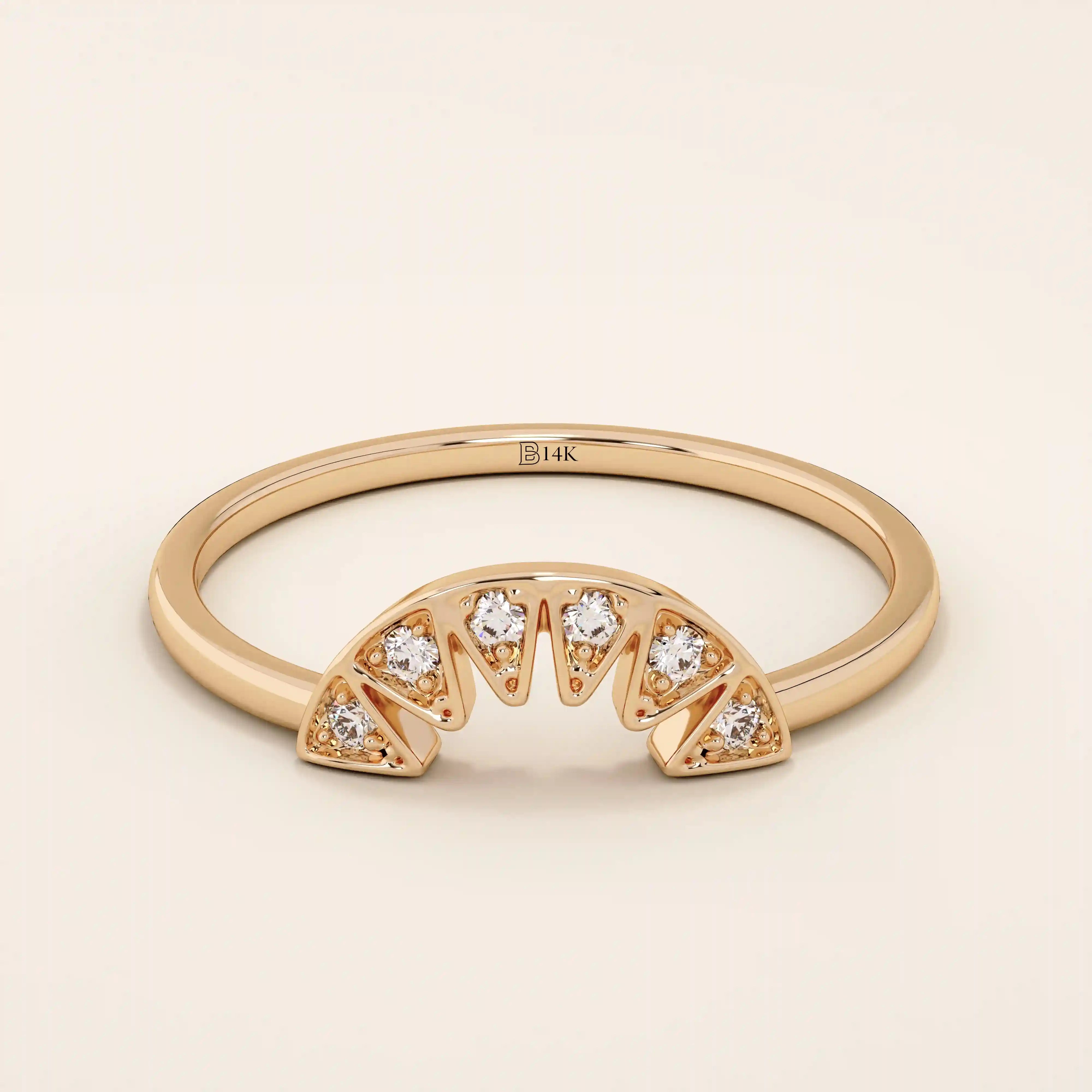 14k solid gold curve half circle pave moissanite stacking ring for women