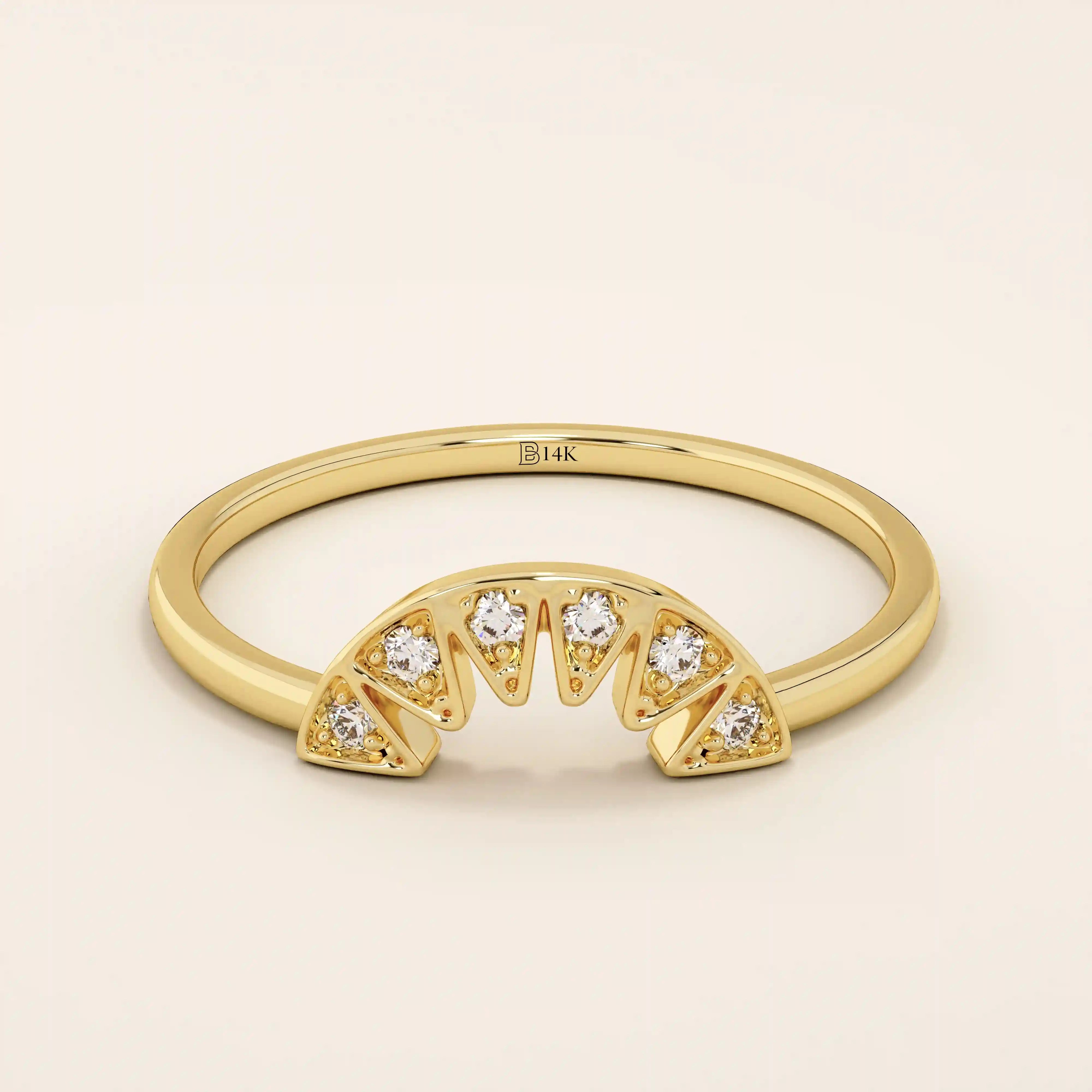 14k solid gold curve half circle pave moissanite stacking ring for women