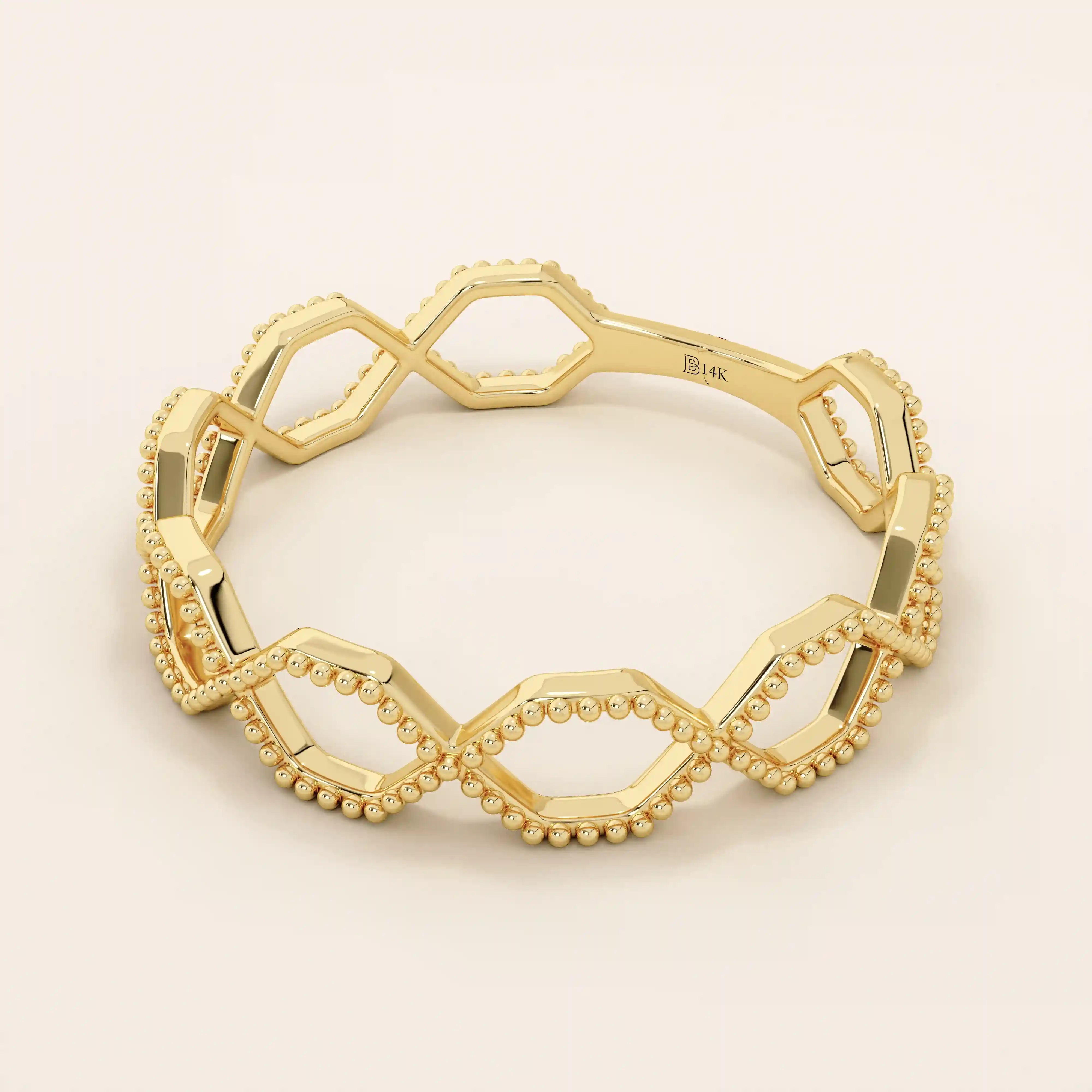 14K SOLID GOLD MILGRAIN HEXAGON WEDDING RING FOR WOMEN