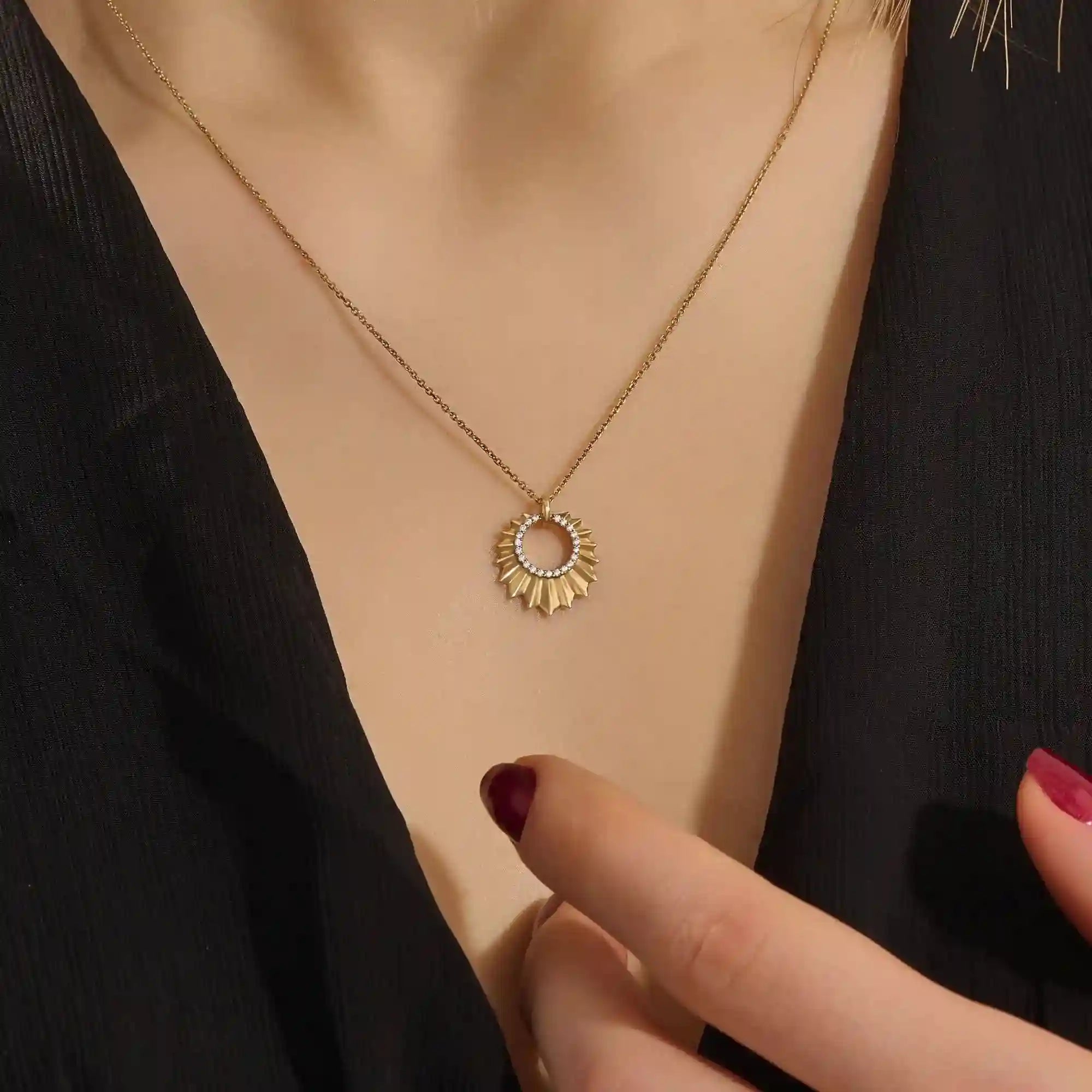 14k solid gold unique burst shape pave moissanite pendant necklace for women