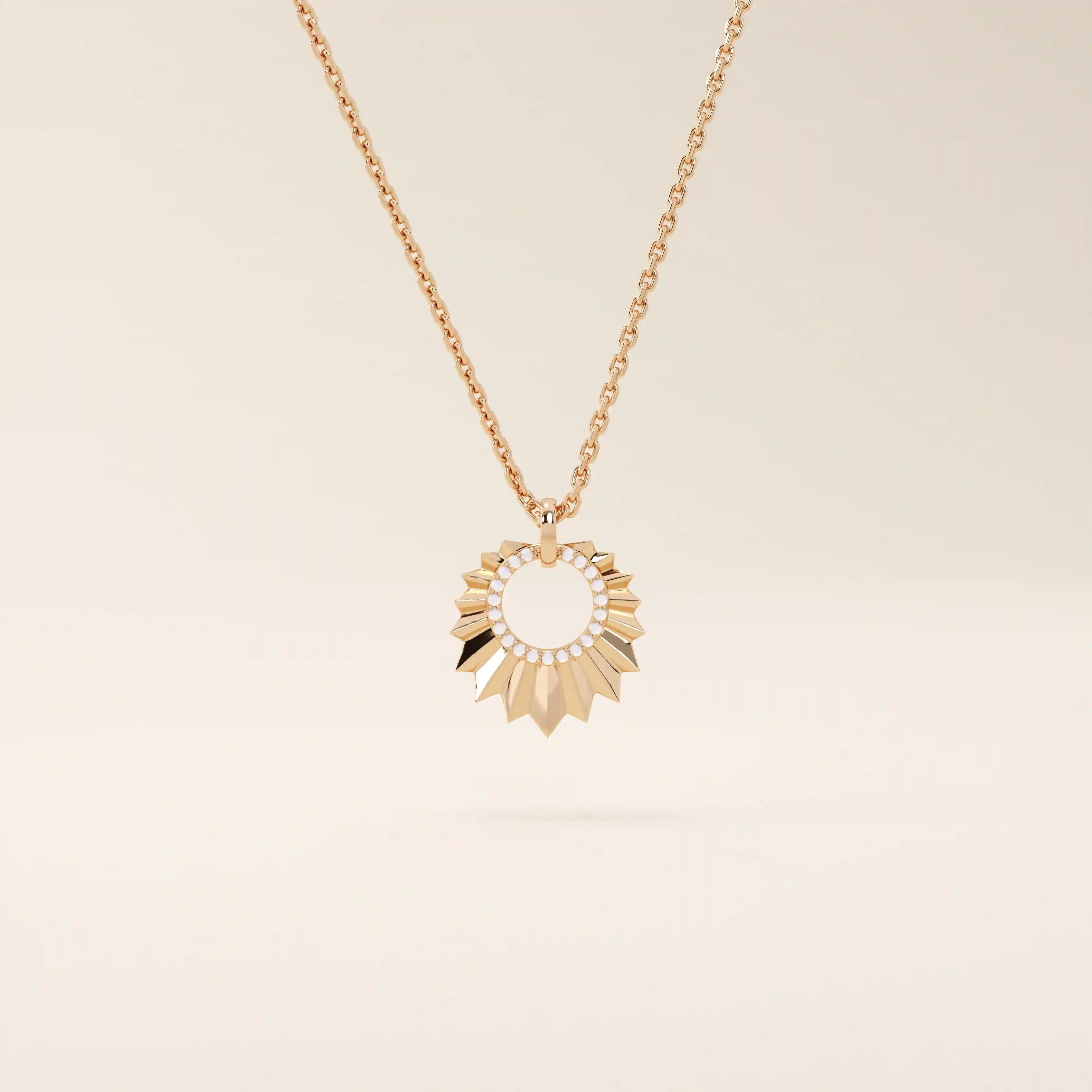 14k solid gold unique burst shape pave moissanite pendant necklace for women