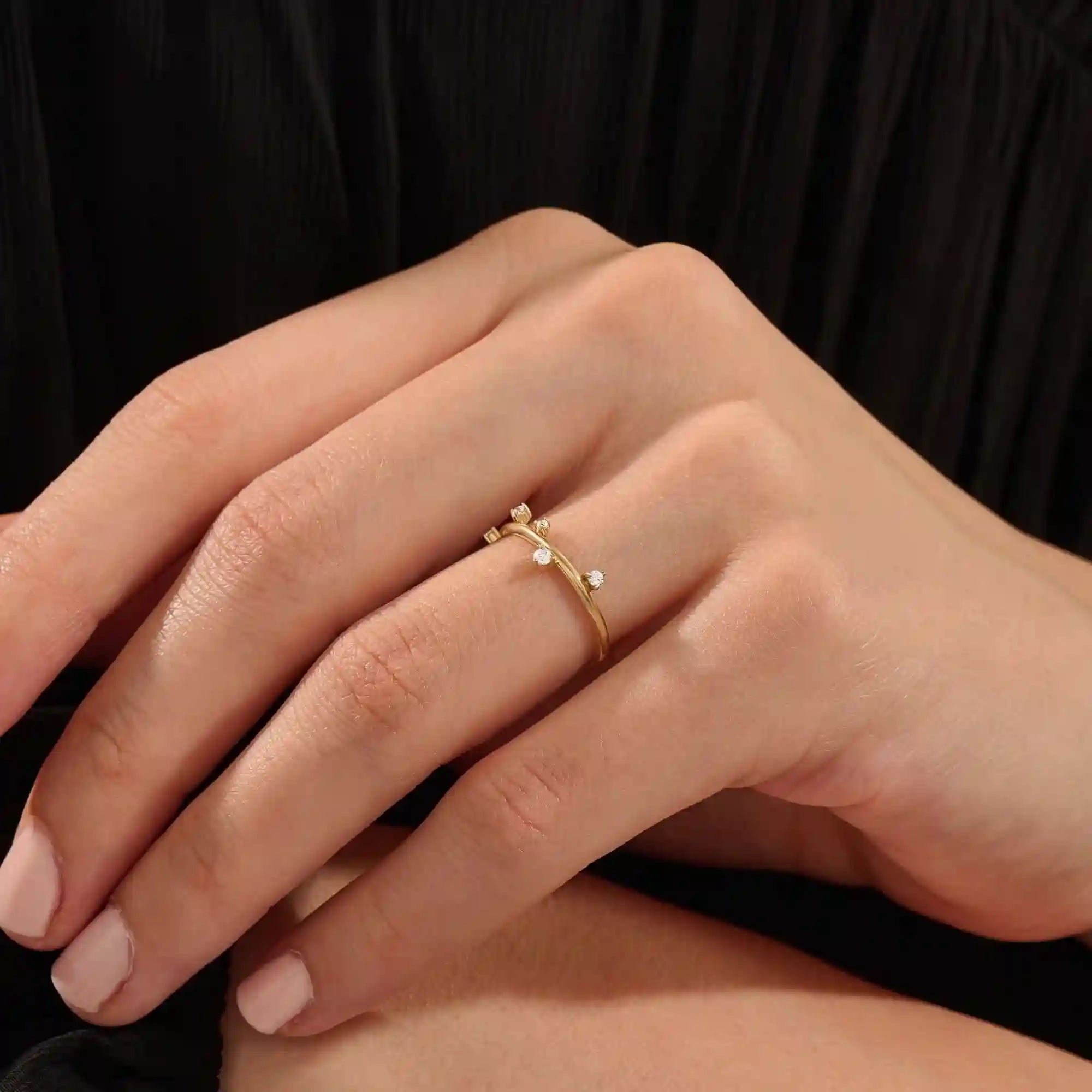 14K SOLID GOLD IRREGULAR pave moissanite stacking ring for women
