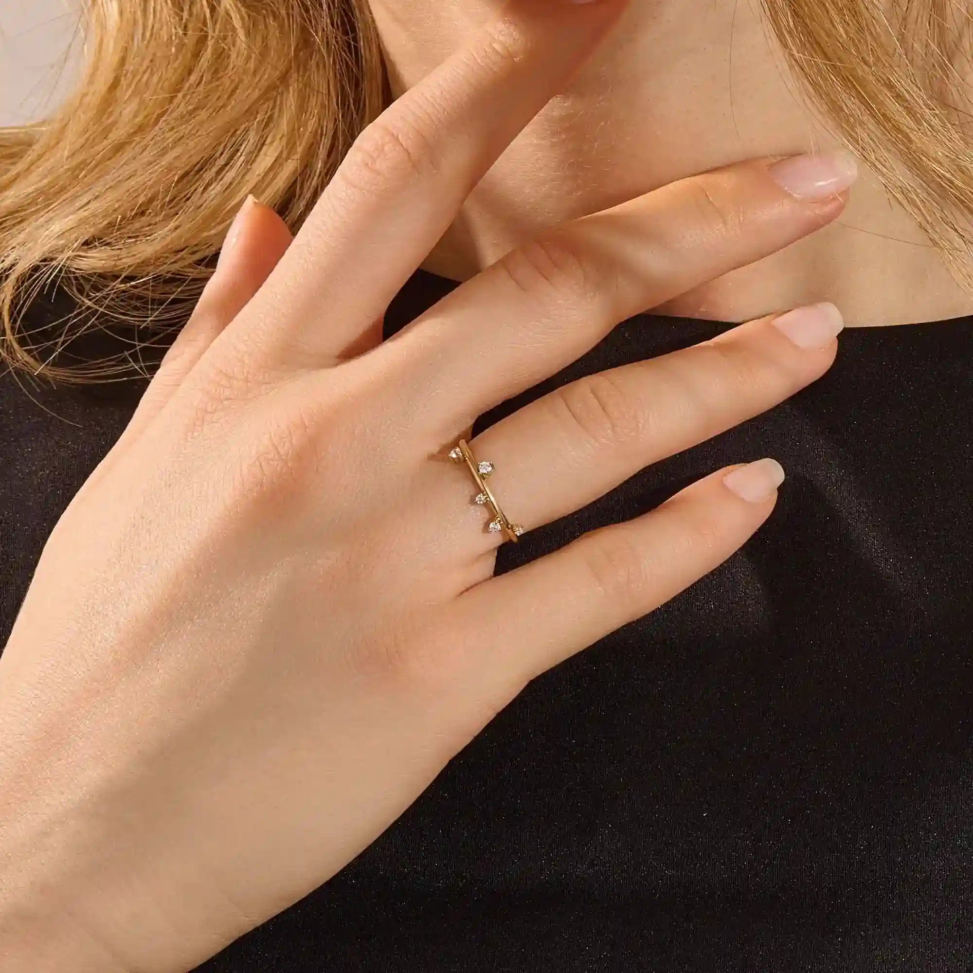 14K SOLID GOLD IRREGULAR pave moissanite stacking ring for women