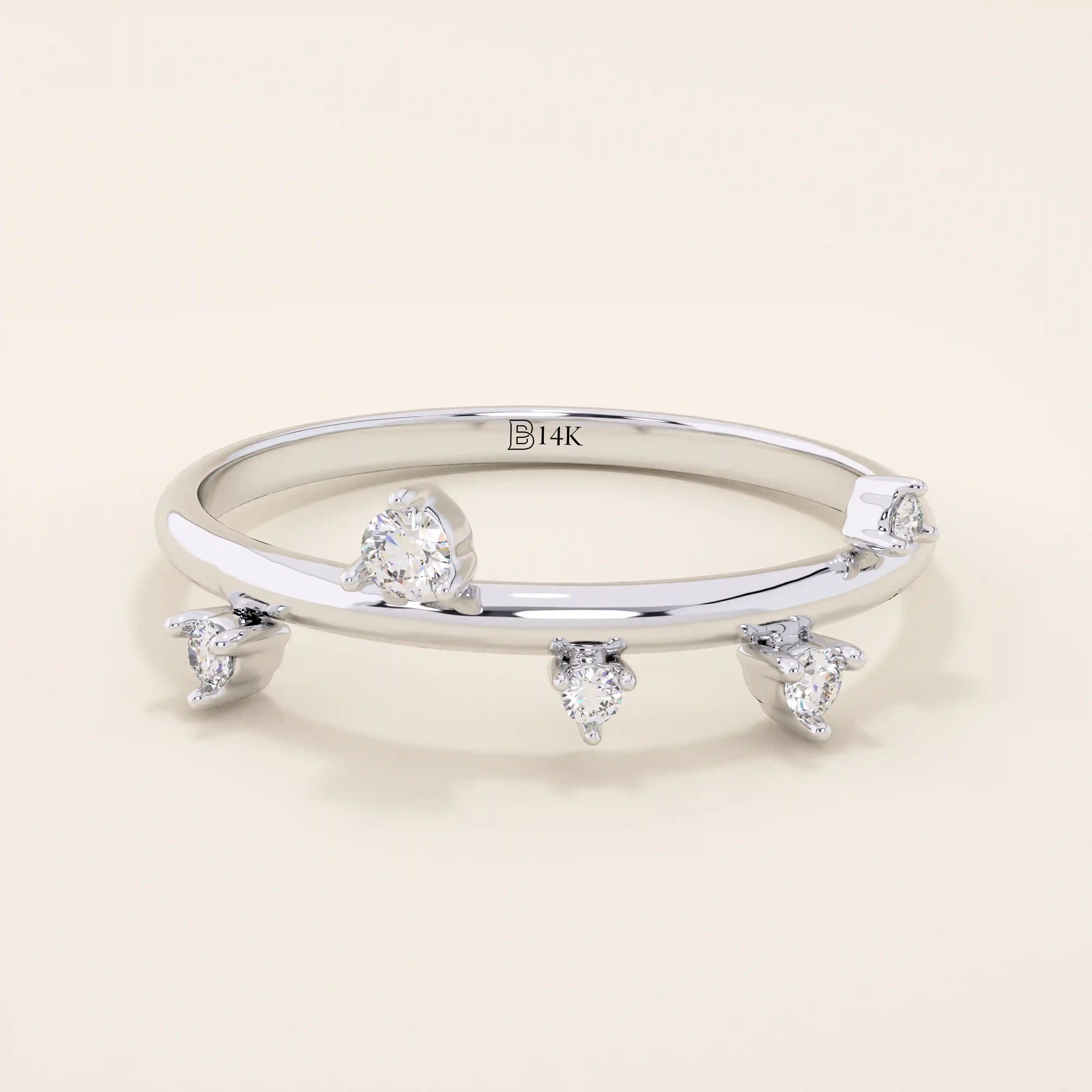 14K SOLID GOLD IRREGULAR pave moissanite stacking ring for women