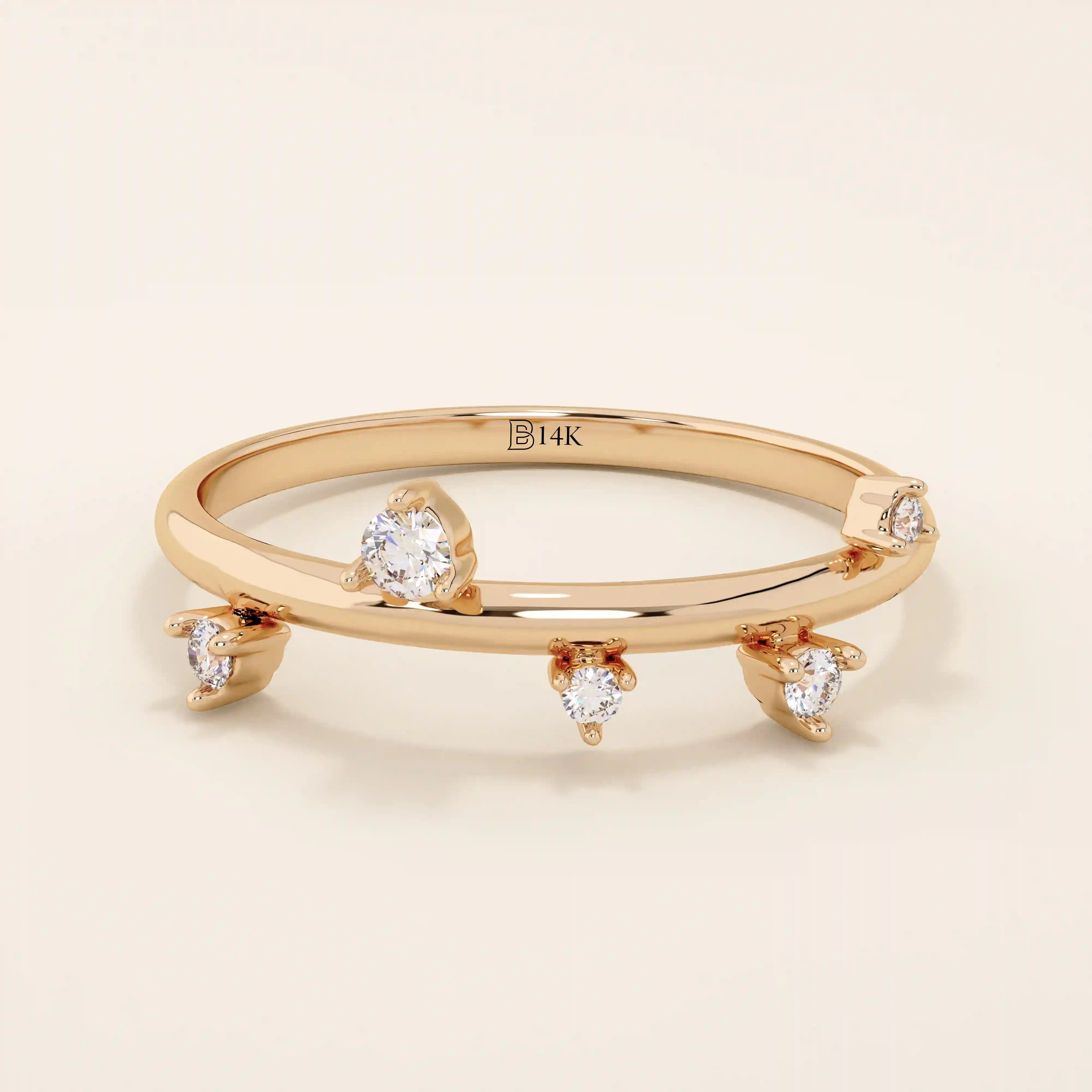 14K SOLID GOLD IRREGULAR pave moissanite stacking ring for women