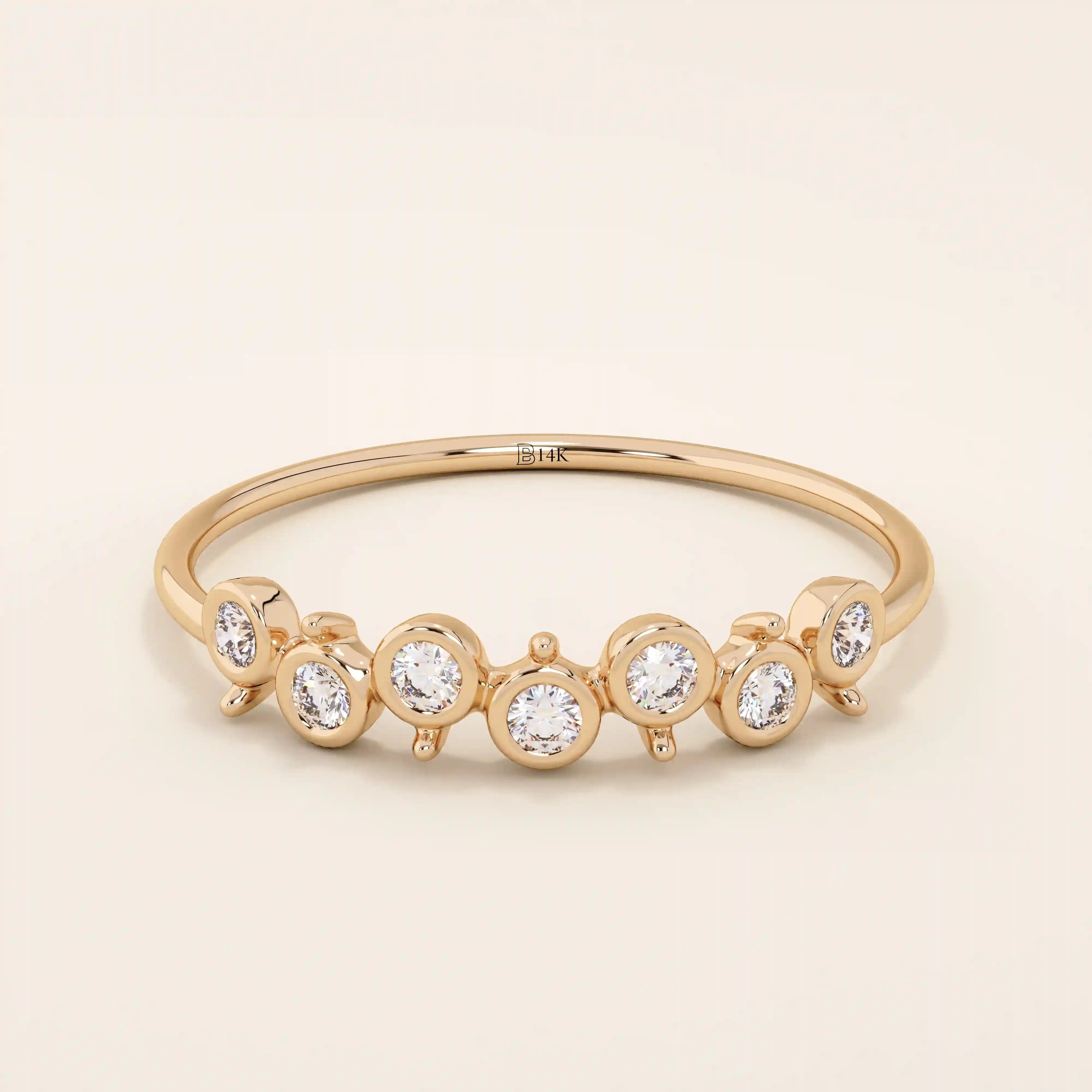 UNIQUE DESIGN BEZEL SET MOISSANITE STACKABLE WEDDING RING IN 14K SOLID YELLOW ROSE WHITE GOLD FOR WOMEN