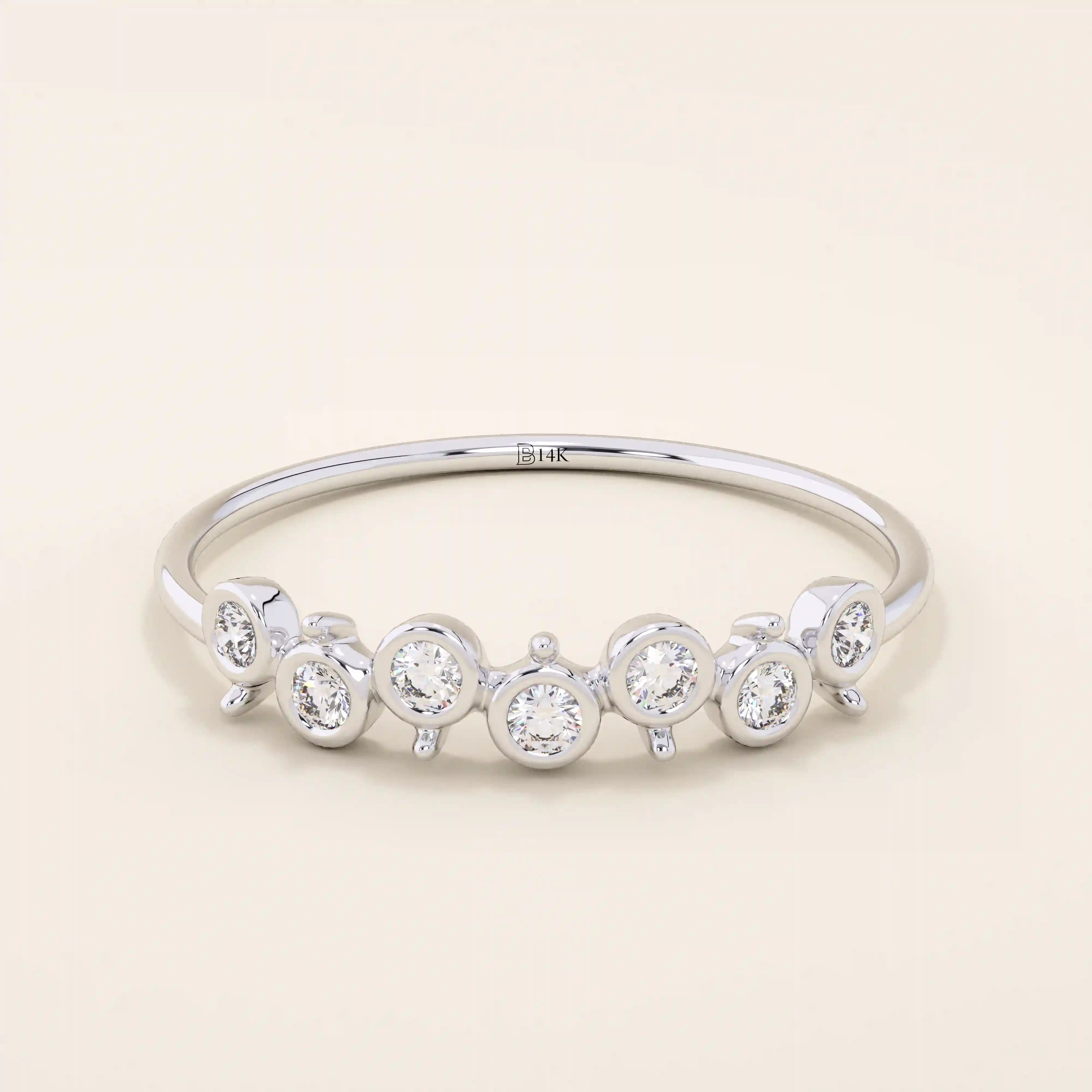 UNIQUE DESIGN BEZEL SET MOISSANITE STACKABLE WEDDING RING IN 14K SOLID YELLOW ROSE WHITE GOLD FOR WOMEN