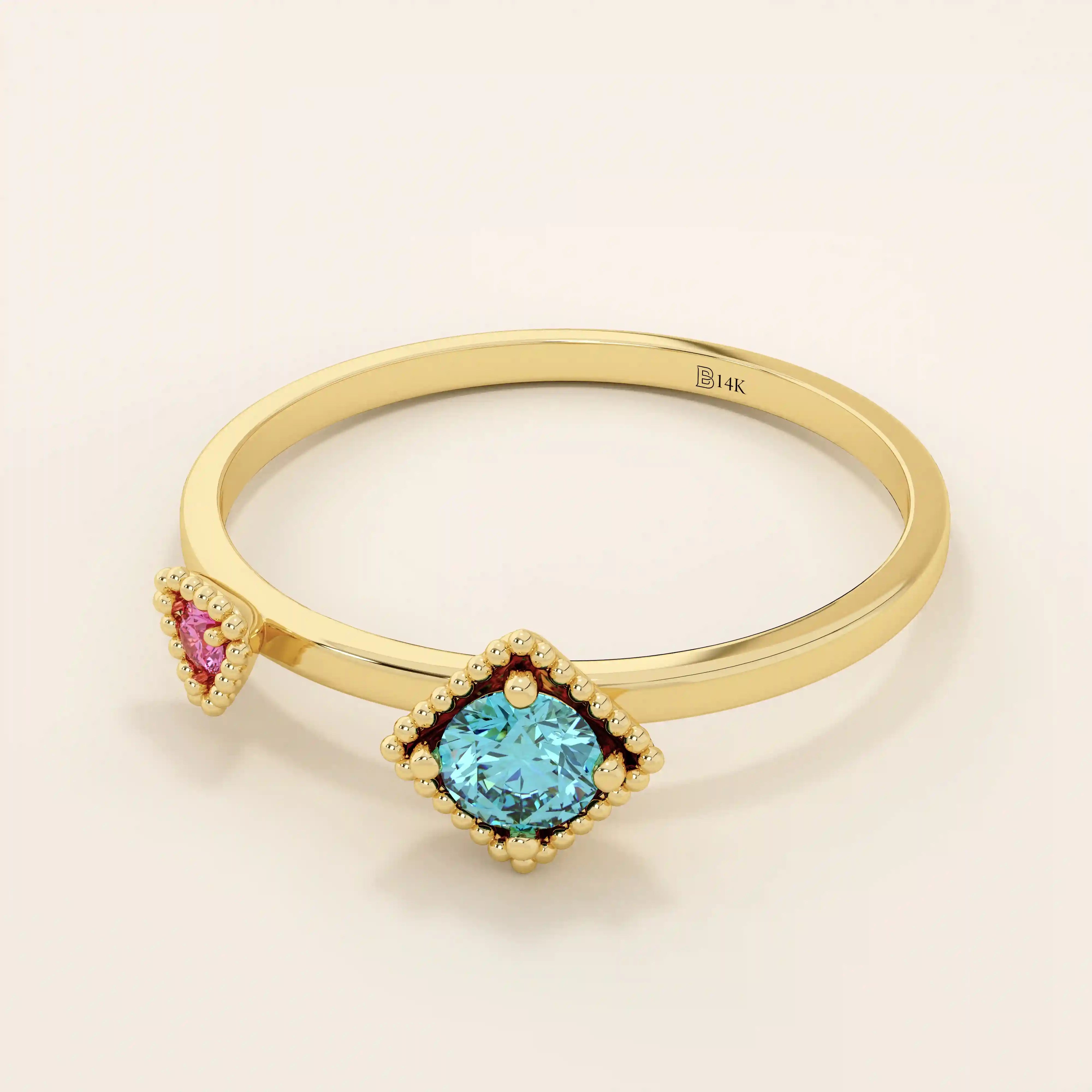 vintage design double lab grown birthstone pink and blue gemstone engagement ring for women