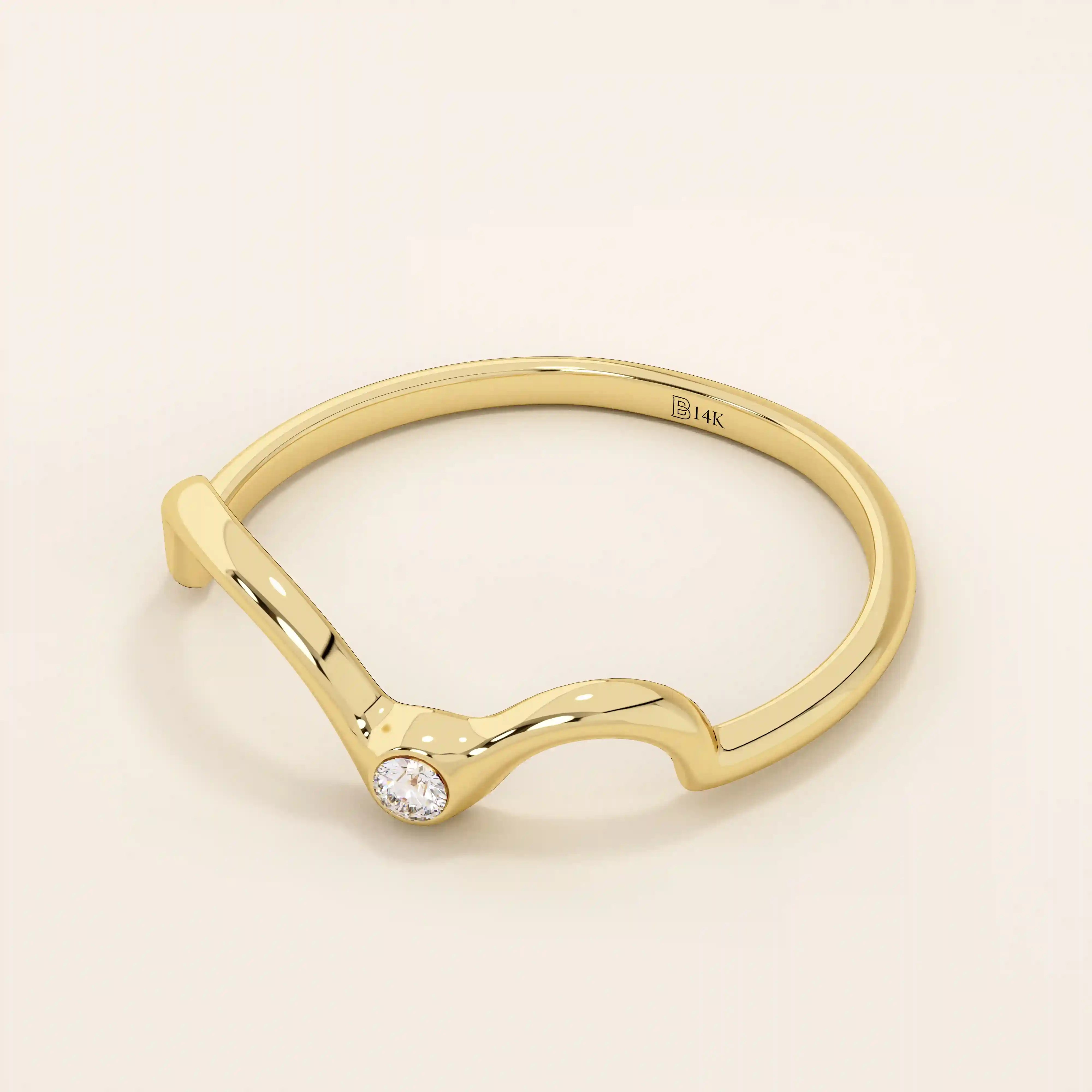 14K SOLID GOLD WAVY CURVE BEZEL MOISSANITE STACKING RING FOR WOMEN