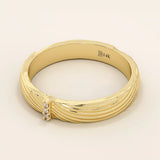 14k solid gold unisex design wavy pattern alliance wedding band paved with tiny moissanite stones