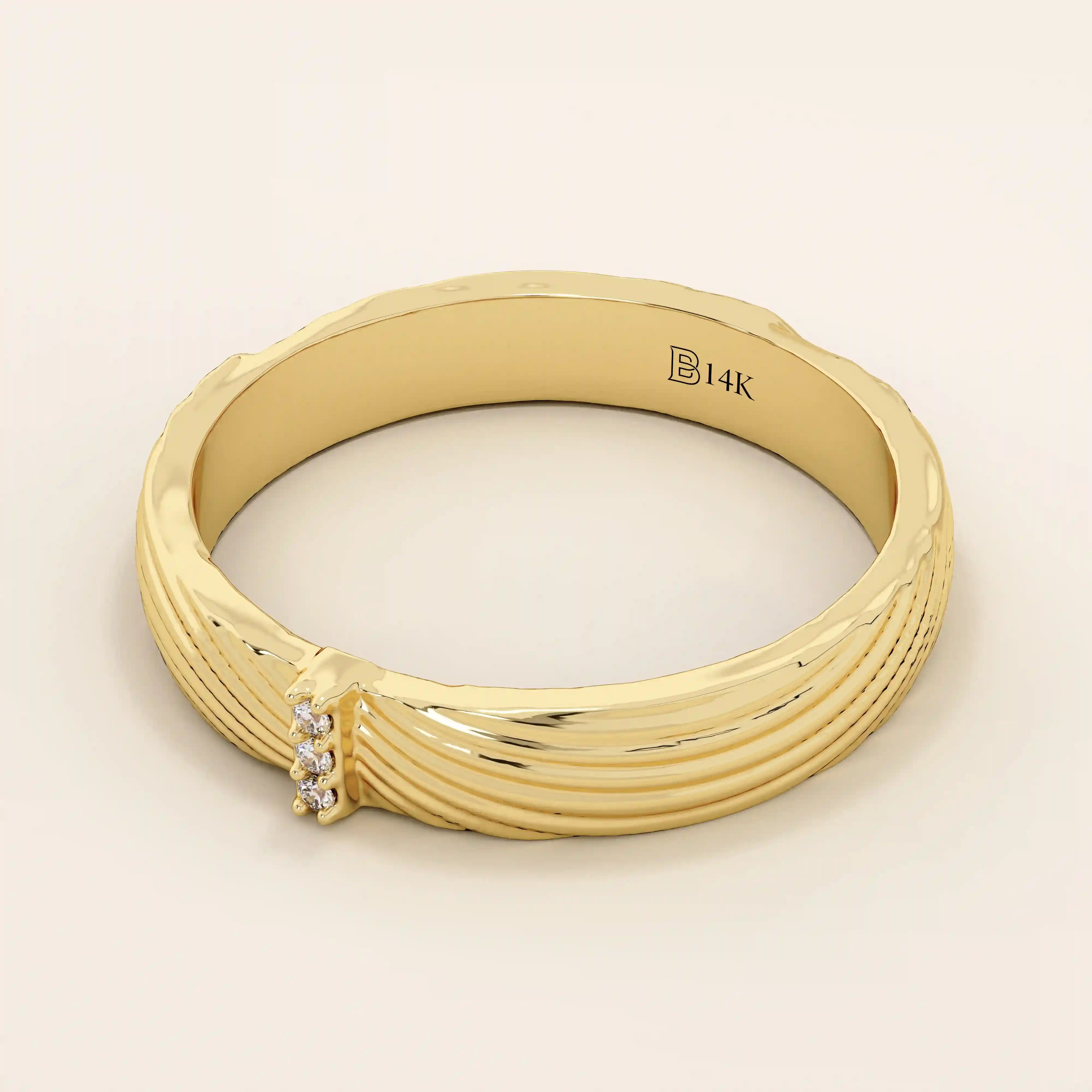 14k solid gold unisex design wavy pattern alliance wedding band paved with tiny moissanite stones