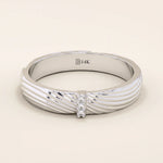 14k solid gold unisex design wavy pattern alliance wedding band paved with tiny moissanite stones