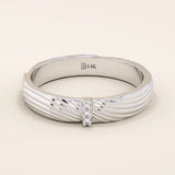 14k solid gold unisex design wavy pattern alliance wedding band paved with tiny moissanite stones