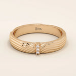 14k solid gold unisex design wavy pattern alliance wedding band paved with tiny moissanite stones