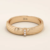 14k solid gold unisex design wavy pattern alliance wedding band paved with tiny moissanite stones