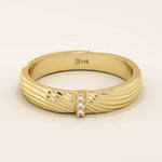 14k solid gold unisex design wavy pattern alliance wedding band paved with tiny moissanite stones