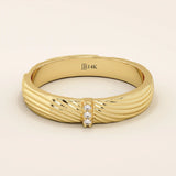 14k solid gold unisex design wavy pattern alliance wedding band paved with tiny moissanite stones