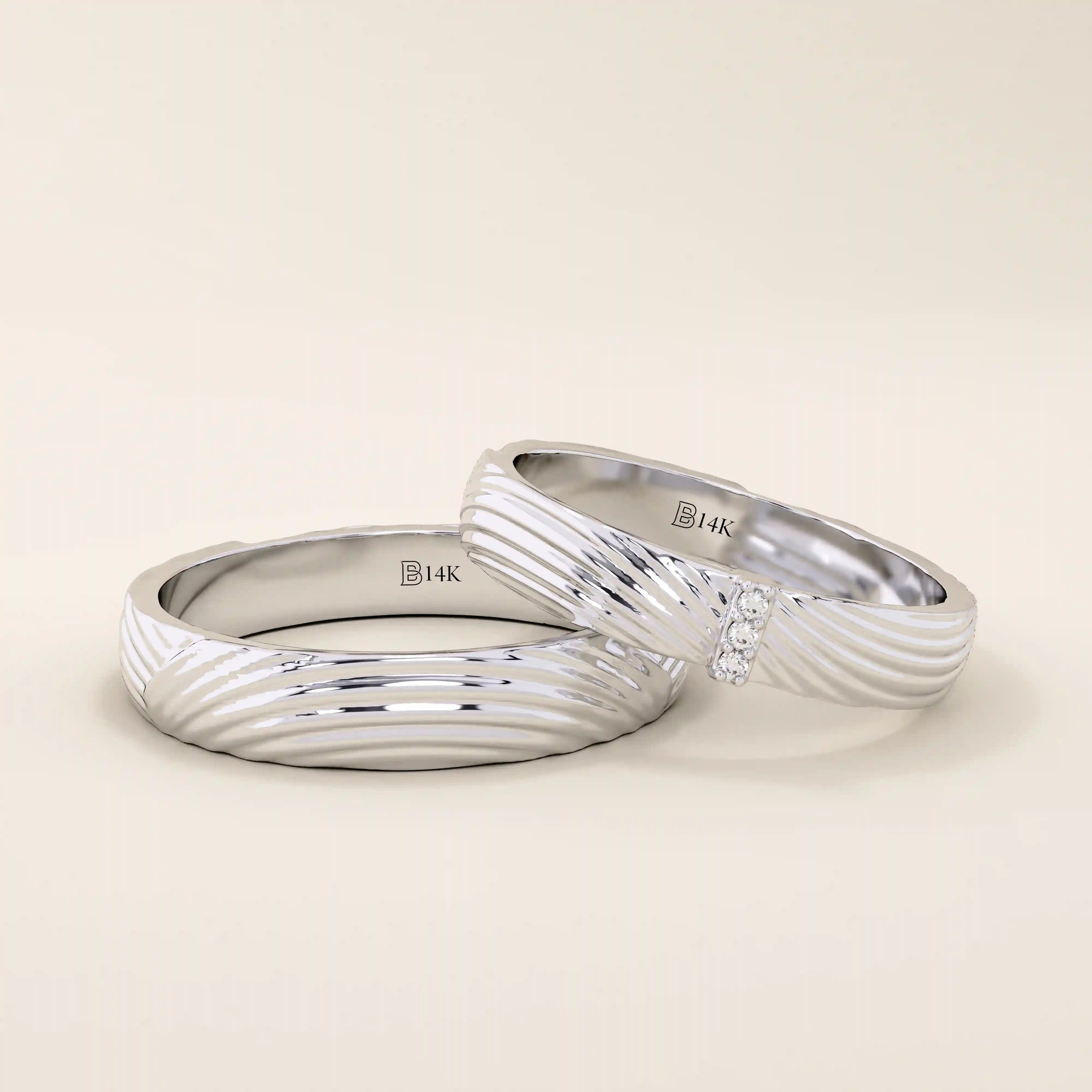 14k solid gold unisex design wavy pattern alliance wedding band set
