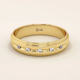14K SOLID GOLD FLUSH SET 5 MOISSANITE STONE ALLIANCE WEDDING BAND
