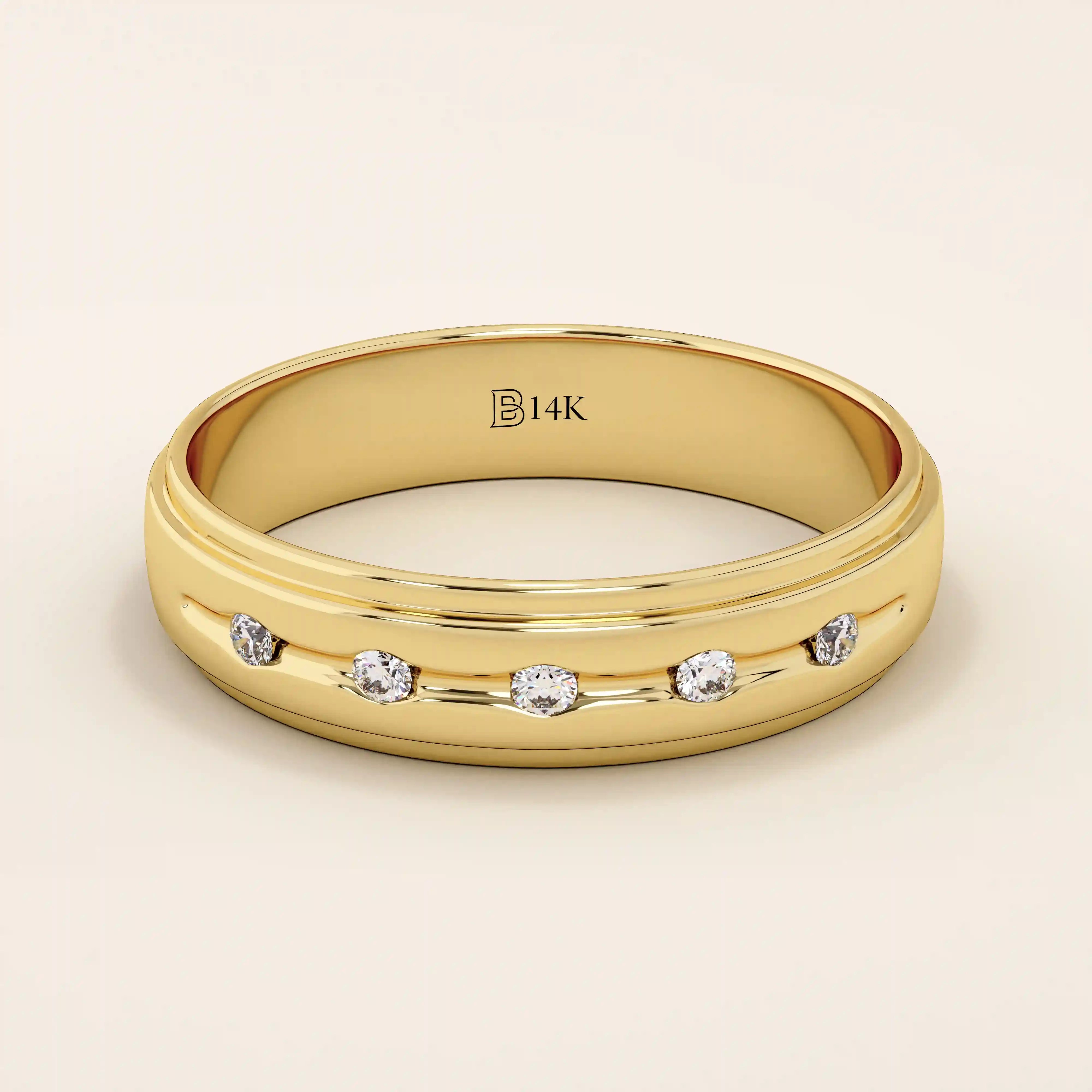 14K SOLID GOLD FLUSH SET 5 MOISSANITE STONE ALLIANCE WEDDING BAND