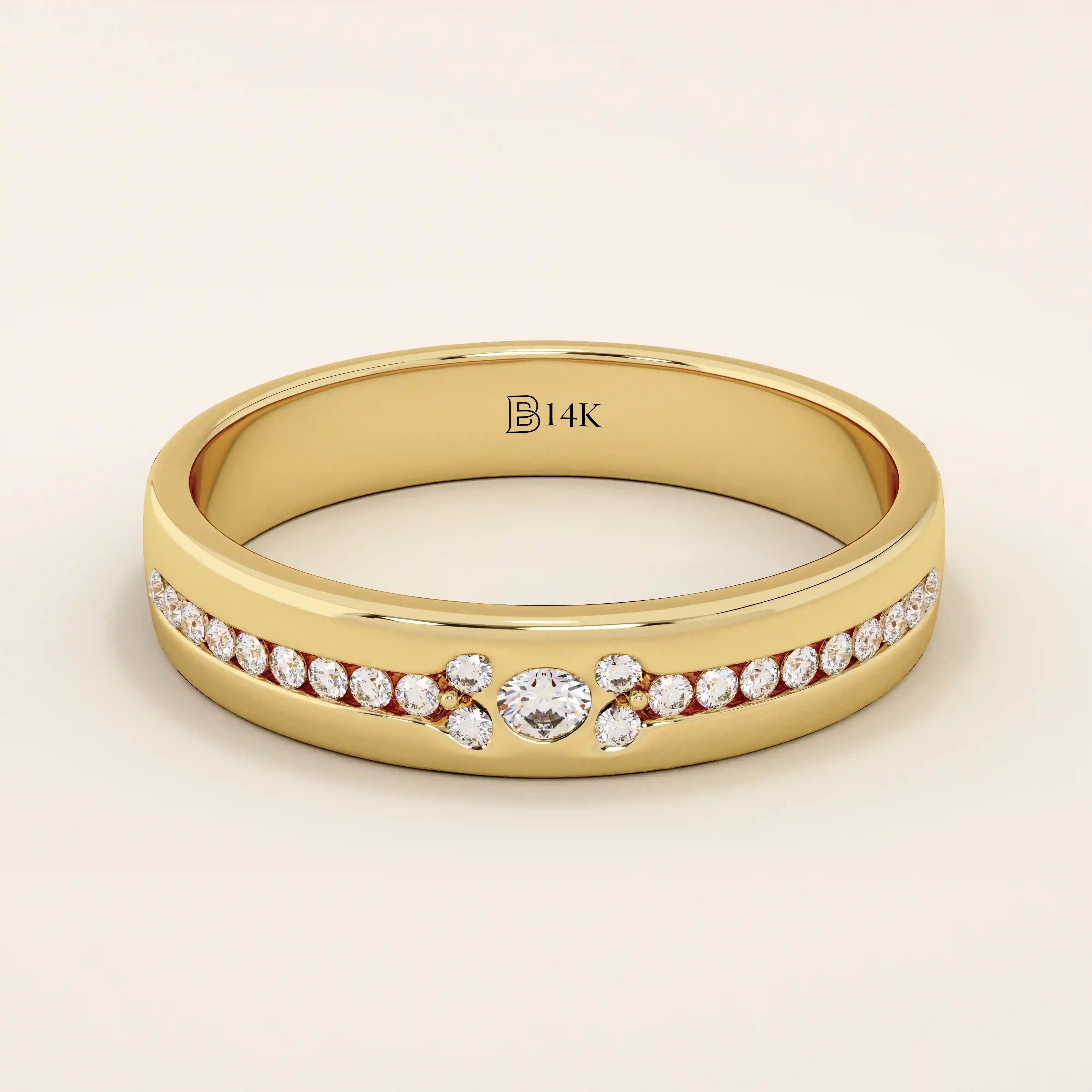 14K SOLID GOLD HALF ETERNITY PAVE CLUSTER MOISSANITE WEDDING ALLIANCE BAND FOR WOMEN