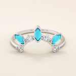 14K SOLID GOLD MARQUISE TURQUOISE STACKABLE CURVE RING FOR WOMEN