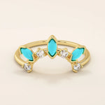14K SOLID GOLD MARQUISE TURQUOISE STACKABLE CURVE RING FOR WOMEN