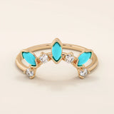 14K SOLID GOLD MARQUISE TURQUOISE STACKABLE CURVE RING FOR WOMEN