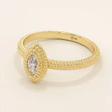 14K SOLID GOLD TEXTURED BAND BEZEL MARQUISE ENGAGEMENT RING FOR WOMEN