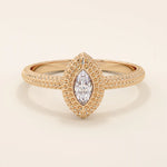 14K SOLID GOLD TEXTURED BAND BEZEL MARQUISE ENGAGEMENT RING FOR WOMEN