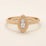 14K SOLID GOLD TEXTURED BAND BEZEL MARQUISE ENGAGEMENT RING FOR WOMEN