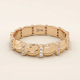 14K SOLID GOLD UNIQUE BUMPY WAVE DESIGN ALLIANCE WEDDING BAND FOR WOMEN PAVED WITH TINY MOISSANITE STONES 