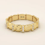 14K SOLID GOLD UNIQUE BUMPY WAVE DESIGN ALLIANCE WEDDING BAND FOR WOMEN PAVED WITH TINY MOISSANITE STONES 