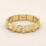 14K SOLID GOLD UNIQUE BUMPY WAVE DESIGN ALLIANCE WEDDING BAND FOR WOMEN PAVED WITH TINY MOISSANITE STONES 
