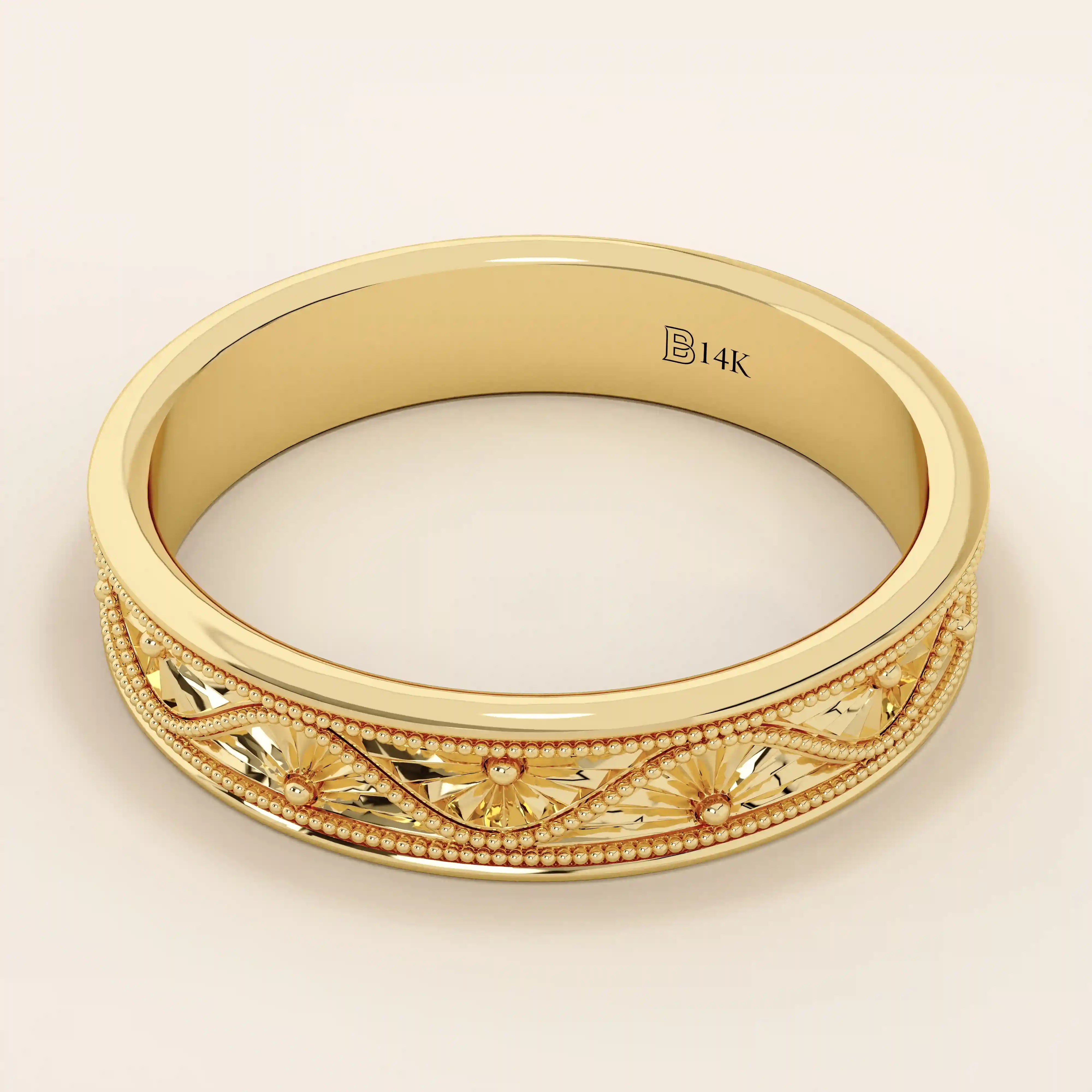 14K solid gold Flower Pattern alliance Band is the perfect unisex option as a wedding band14K solid gold Flower Pattern alliance Band is the perfect unisex option as a wedding band