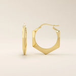 14K SOLID GOLD EDGE HEXAGON HOOP EARRINGS FOR WOMEN