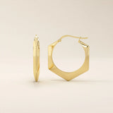 14K SOLID GOLD EDGE HEXAGON HOOP EARRINGS FOR WOMEN
