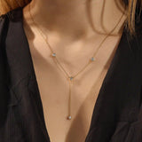 14K SOLID GOLD Y LARIAT NECKLACE WITH BEZEL SET PEAR AND ROUND CUT MOISSANITE STONES FOR WOMEN