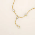 14K SOLID GOLD Y LARIAT NECKLACE WITH BEZEL SET PEAR AND ROUND CUT MOISSANITE STONES FOR WOMEN