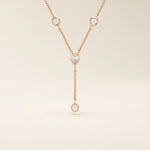 14K SOLID GOLD Y LARIAT NECKLACE WITH BEZEL SET PEAR AND ROUND CUT MOISSANITE STONES FOR WOMEN