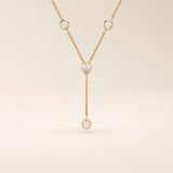 14K SOLID GOLD Y LARIAT NECKLACE WITH BEZEL SET PEAR AND ROUND CUT MOISSANITE STONES FOR WOMEN