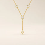 14K SOLID GOLD Y LARIAT NECKLACE WITH BEZEL SET PEAR AND ROUND CUT MOISSANITE STONES FOR WOMEN