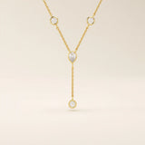 14K SOLID GOLD Y LARIAT NECKLACE WITH BEZEL SET PEAR AND ROUND CUT MOISSANITE STONES FOR WOMEN