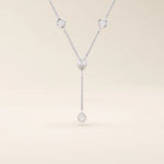 14K SOLID GOLD Y LARIAT NECKLACE WITH BEZEL SET PEAR AND ROUND CUT MOISSANITE STONES FOR WOMEN