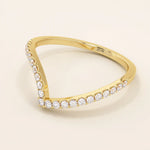 14K SOLID GOLD unique chevron stacking ring pave with tiny moissanites for women