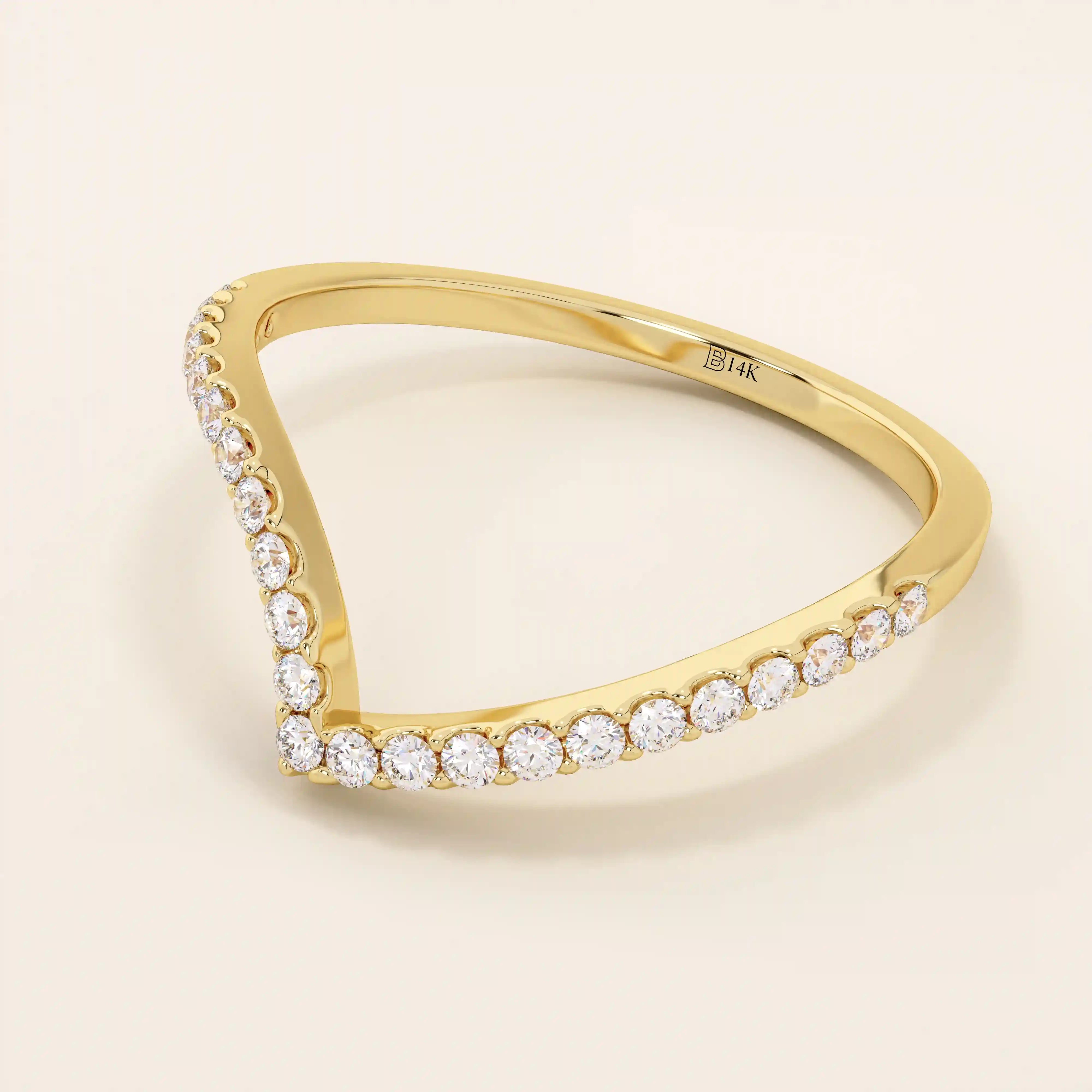 14K SOLID GOLD unique chevron stacking ring pave with tiny moissanites for women