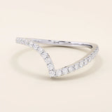 14K SOLID GOLD unique chevron stacking ring pave with tiny moissanites for women