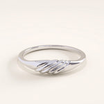 14k silver vermeil small signet ring with a sleek twisted texture and high-shine finish, dainty minimalist band for daily style.
