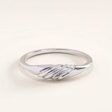 14k silver vermeil small signet ring with a sleek twisted texture and high-shine finish, dainty minimalist band for daily style.
